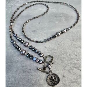 Silpada Sterling Silver 925 Grey Pearl Hematite Beaded Toggle Necklace 36 Inch